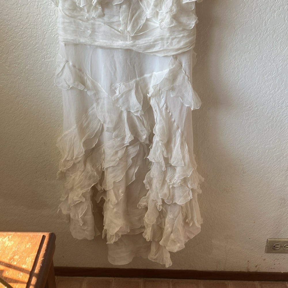 John Galliano 100% Silk White w. Sparkle Ruffle Maxi Dress PRICE FIXED women 4 - Picture 8 of 17